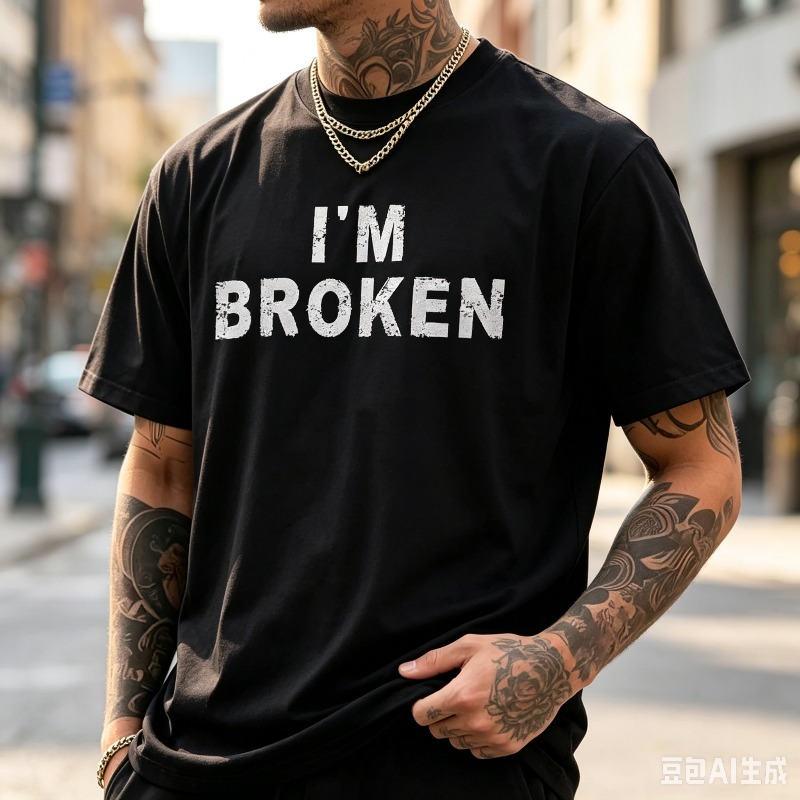 Street Style Fashion Quotes - Distressed Quote 남성 티셔츠 I'M BROKEN