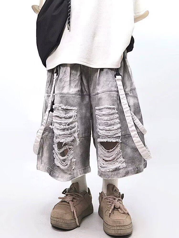 Street Fashion Jeans Men - 레트로 힙합 남성용 찢어진 청바지 여름