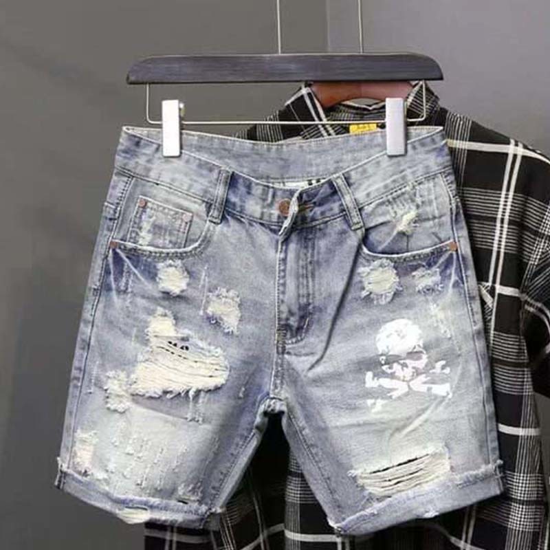 Street Fashion Jeans Men - 여름 남성 착용 비드 홀 거지