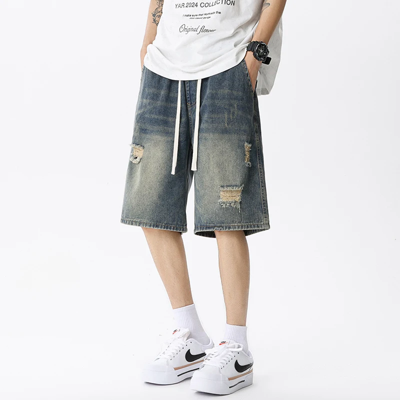 여름 얇은 데님 반바지 남성 레트로 streetwear - Street Fashion Jeans Men 리뷰 및 가격