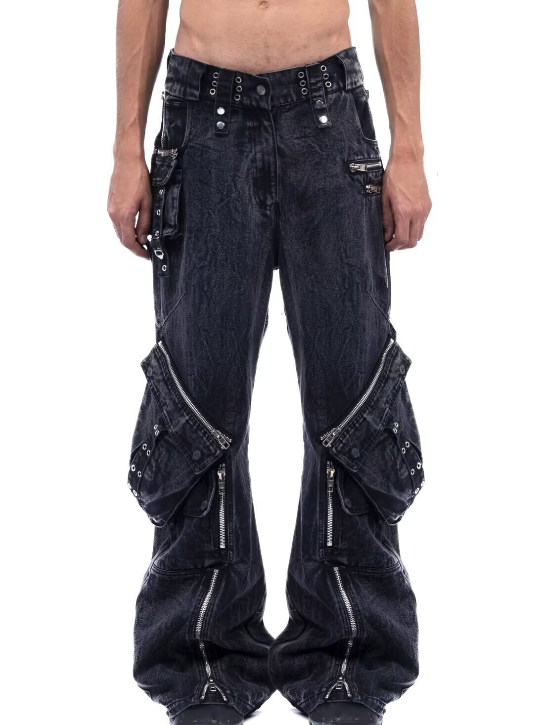 Y2K 블랙 고딕 펑크 멀티 포켓 지퍼 블랙 청바지 남 - Street Fashion Jeans Men 리뷰 및 가격