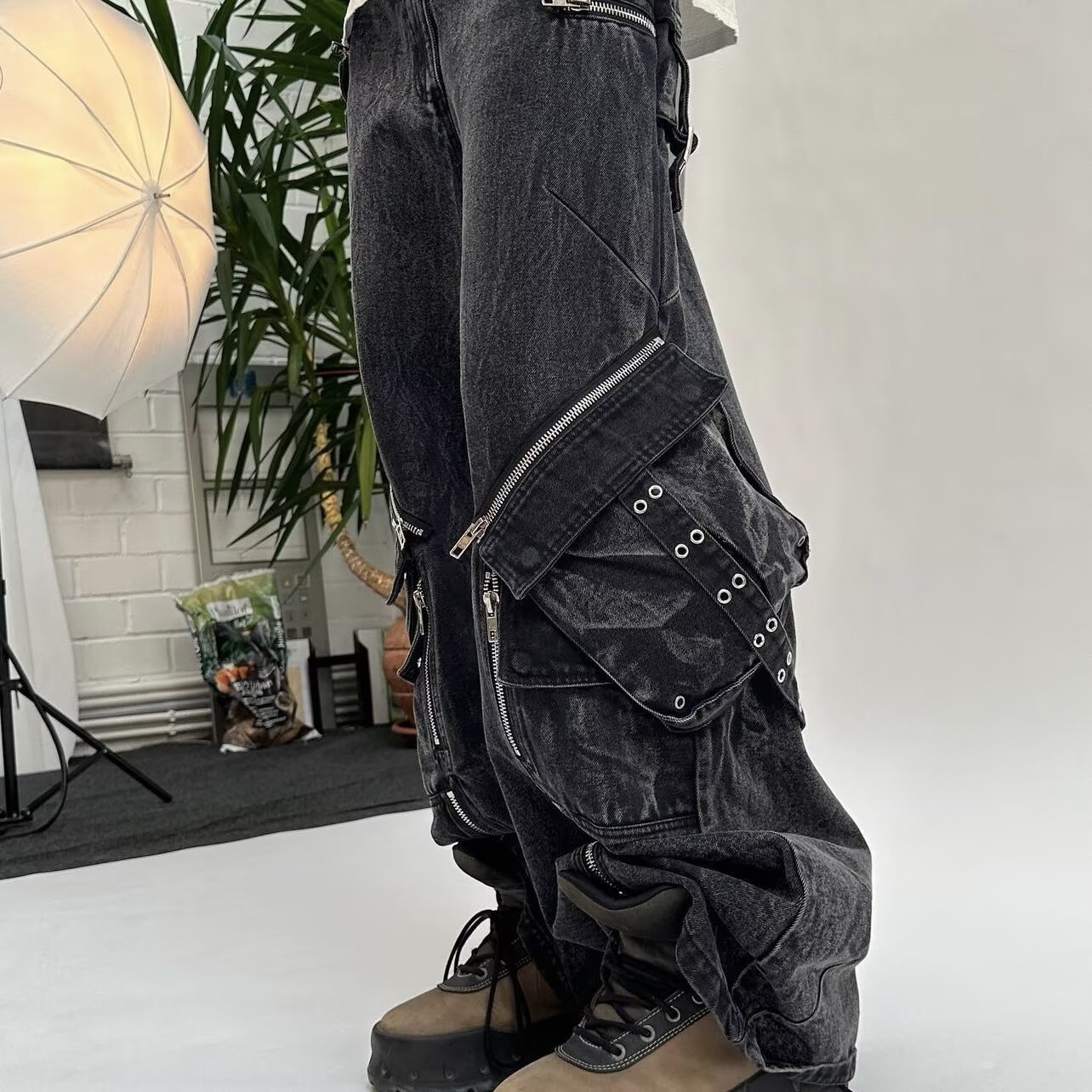 Y2K 블랙 고딕 펑크 멀티 포켓 지퍼 블랙 청바지 남 - Street Fashion Jeans Men 리뷰 및 가격