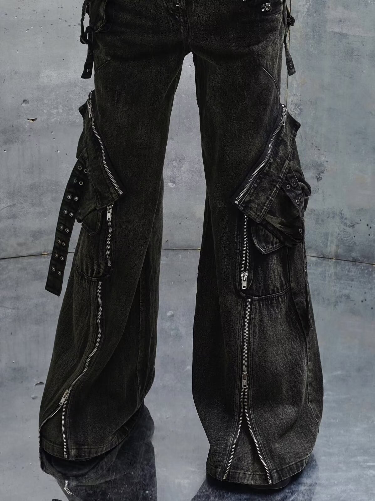 Y2K 블랙 고딕 펑크 멀티 포켓 지퍼 블랙 청바지 남 - Street Fashion Jeans Men 리뷰 및 가격