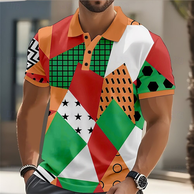 2025 남성 폴로셔츠 골프셔츠 컬러 블록 패턴 프린트 - Street Fashion Men 2025 리뷰 및 가격