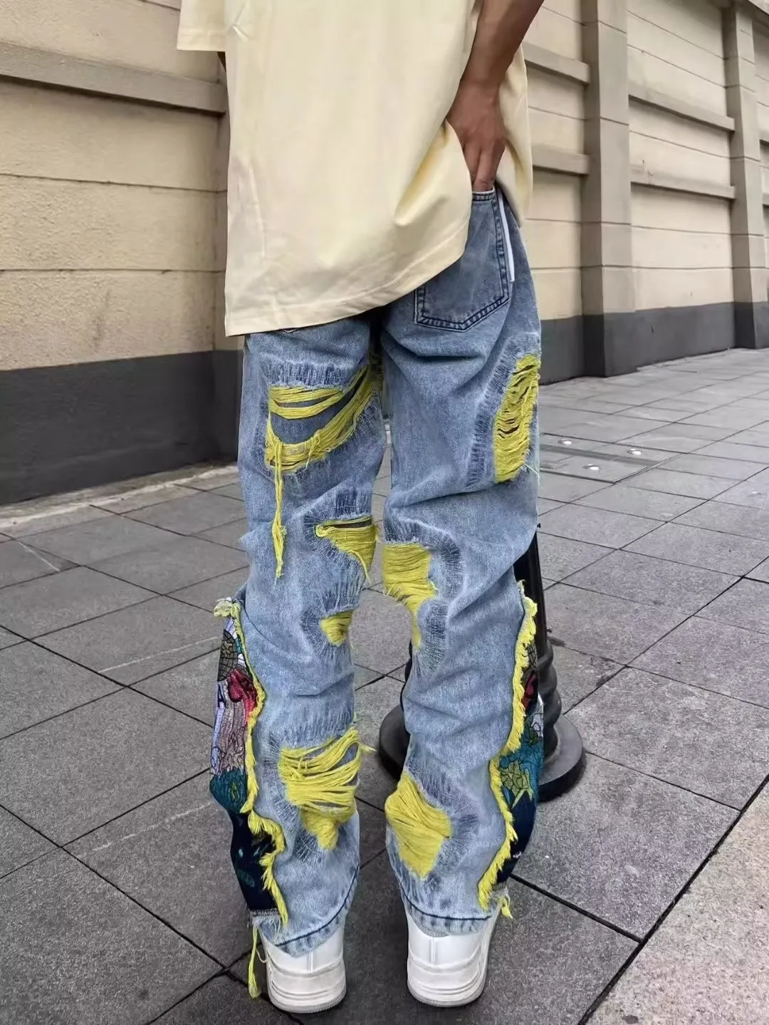 아메리칸 빈티지 힙합 자수 낡은 청바지, Y2k 하이  - Street Fashion Jeans Men 리뷰 및 가격