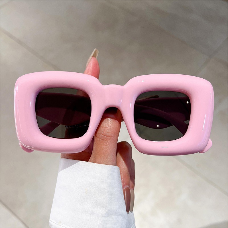 새로운 여성 스퀘어 선글라스 여성용 재미있는 직사각형  - Street Fashion Photo 리뷰 및 가격