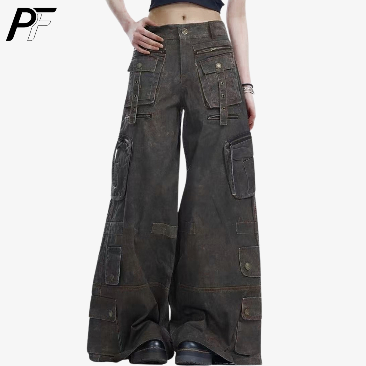 그런지 테크웨어 와이드 레그 카고 팬츠 Y2K 유틸리티 - Street Fashion Jeans Men 리뷰 및 가격