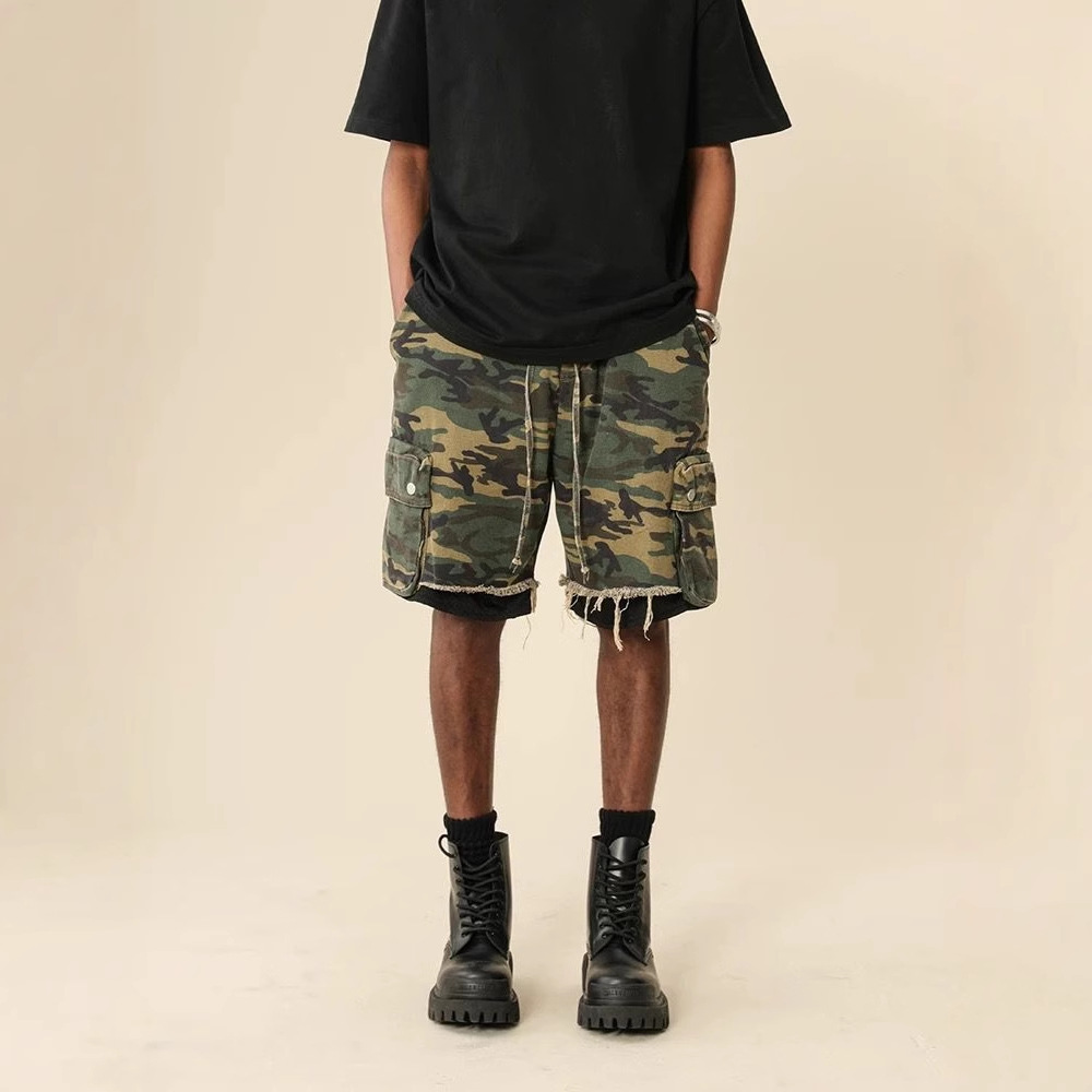 미국 스트릿웨어 데미지 워싱 빈티지 카모플라주 반바지  - Street Fashion Jeans Men 리뷰 및 가격