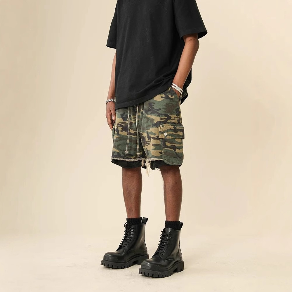 미국 스트릿웨어 데미지 워싱 빈티지 카모플라주 반바지  - Street Fashion Jeans Men 리뷰 및 가격