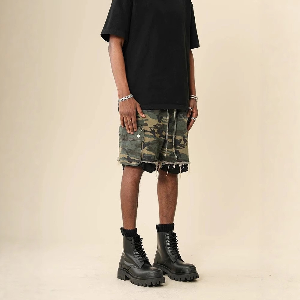 미국 스트릿웨어 데미지 워싱 빈티지 카모플라주 반바지  - Street Fashion Jeans Men 리뷰 및 가격