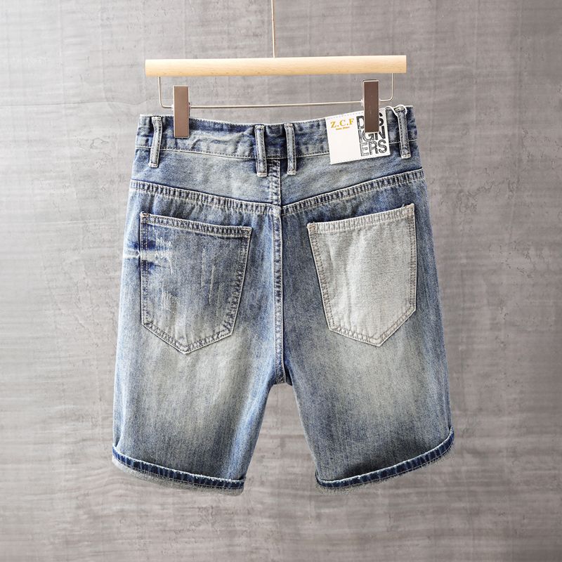 남성용 짧은 청바지 바지 포켓 세탁 블루 남성 데님 반 - Street Fashion Jeans Men 리뷰 및 가격