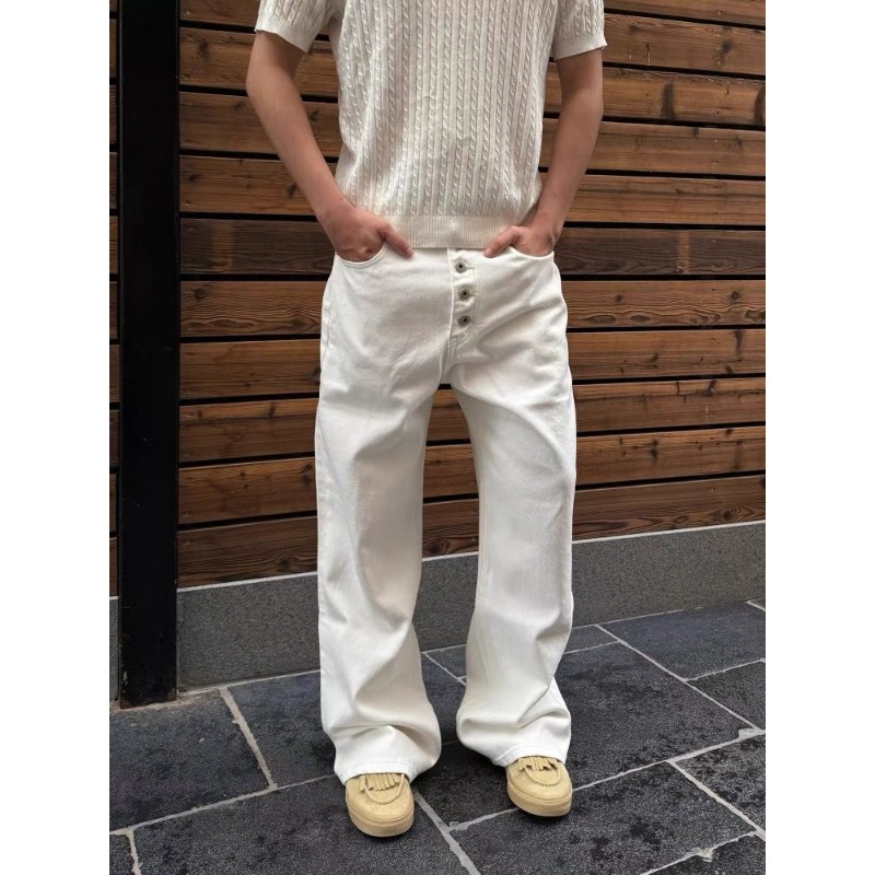 남성용 화이트 와이드 레그 진 하이 라이즈 버튼 플라이 - Street Fashion Jeans Men 리뷰 및 가격