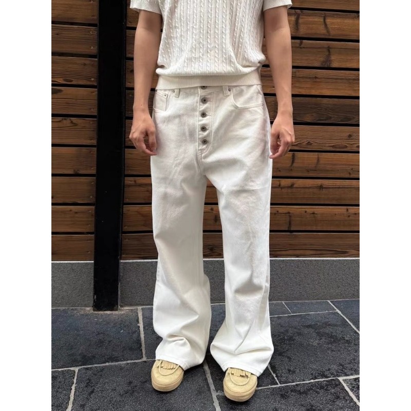 남성용 화이트 와이드 레그 진 하이 라이즈 버튼 플라이 - Street Fashion Jeans Men 리뷰 및 가격