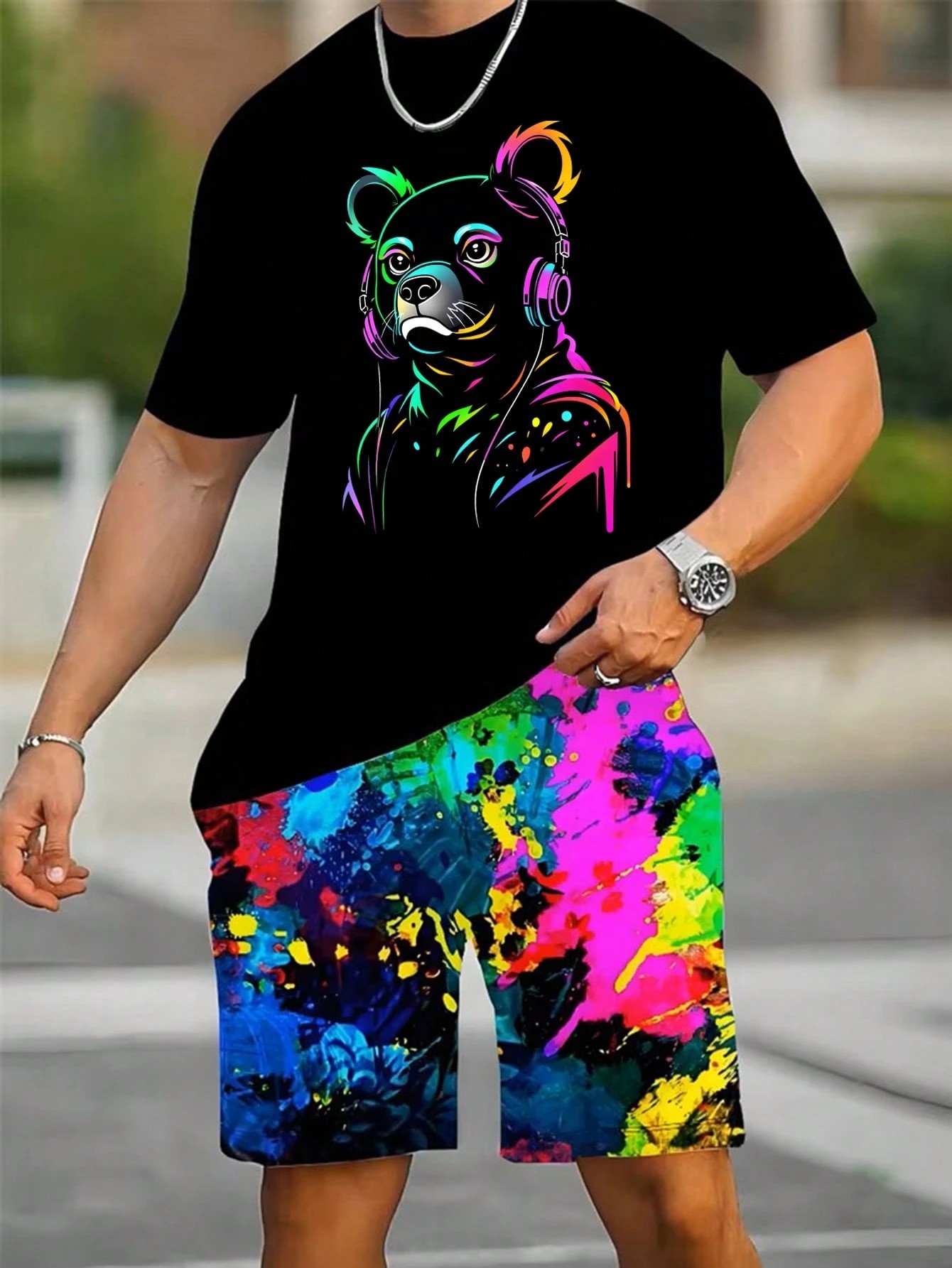 2026년 여름 신상 남성 반팔 반바지 세트 3D 패턴 - Street Fashion For 2026 리뷰 및 가격