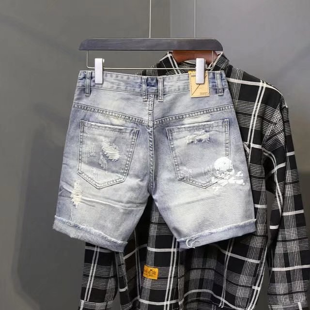 여름 남성 착용 비드 홀 거지 스트레치 찢어진 짧은 청 - Street Fashion Jeans Men 리뷰 및 가격