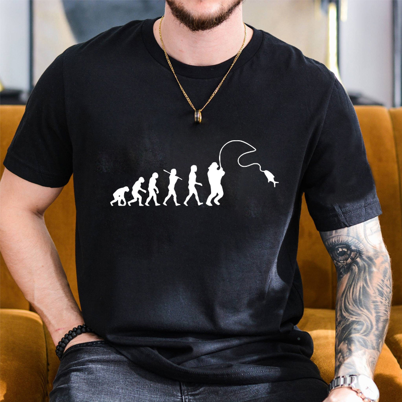 Fishing Evolution 프린팅 티셔츠, 재미있 - Street Fashion Evolution 리뷰 및 가격